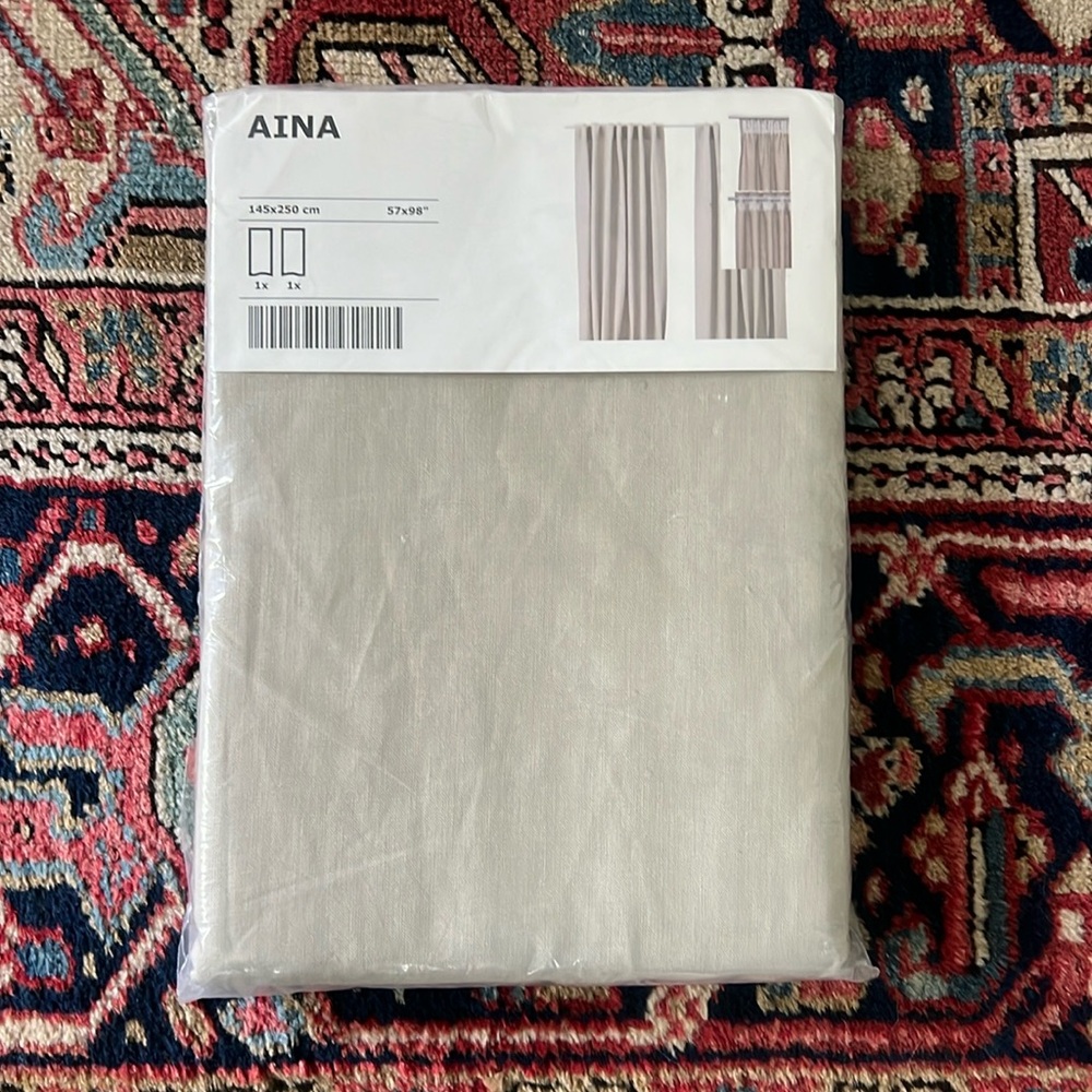New In Packages Aina IKEA Curtains Drapes - Beige Linen, Set of 2, Rare